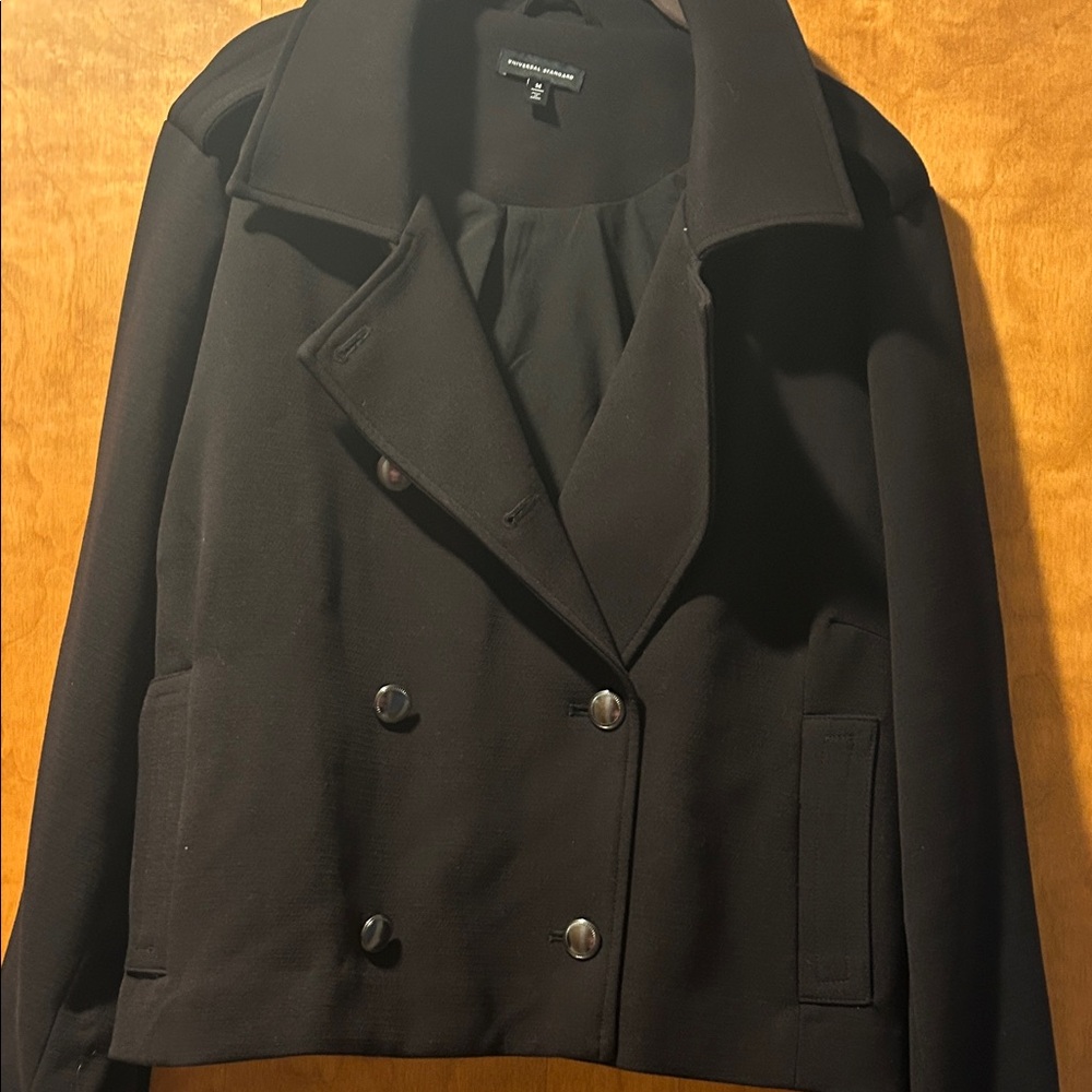 Universal Standard Black Double-Breasted Pea Coat Blazer